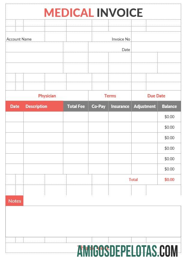 em branco Modelo de fatura médica editável